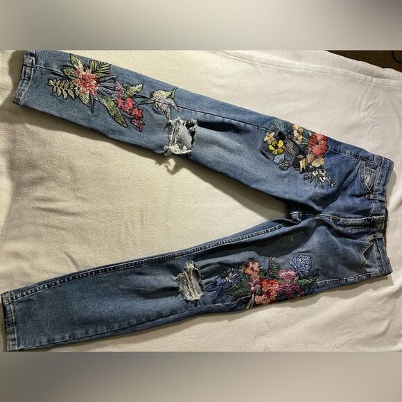 TopShop Motto Jamie Embroidered Skinny Denim Jeans - Picture 3 of 7